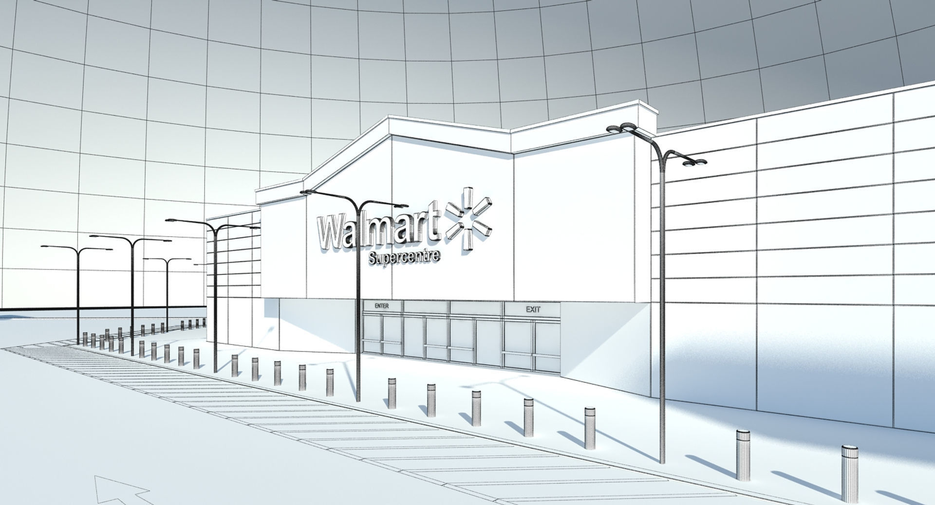 Walmart Supercenter Retail Lot 3D model_10