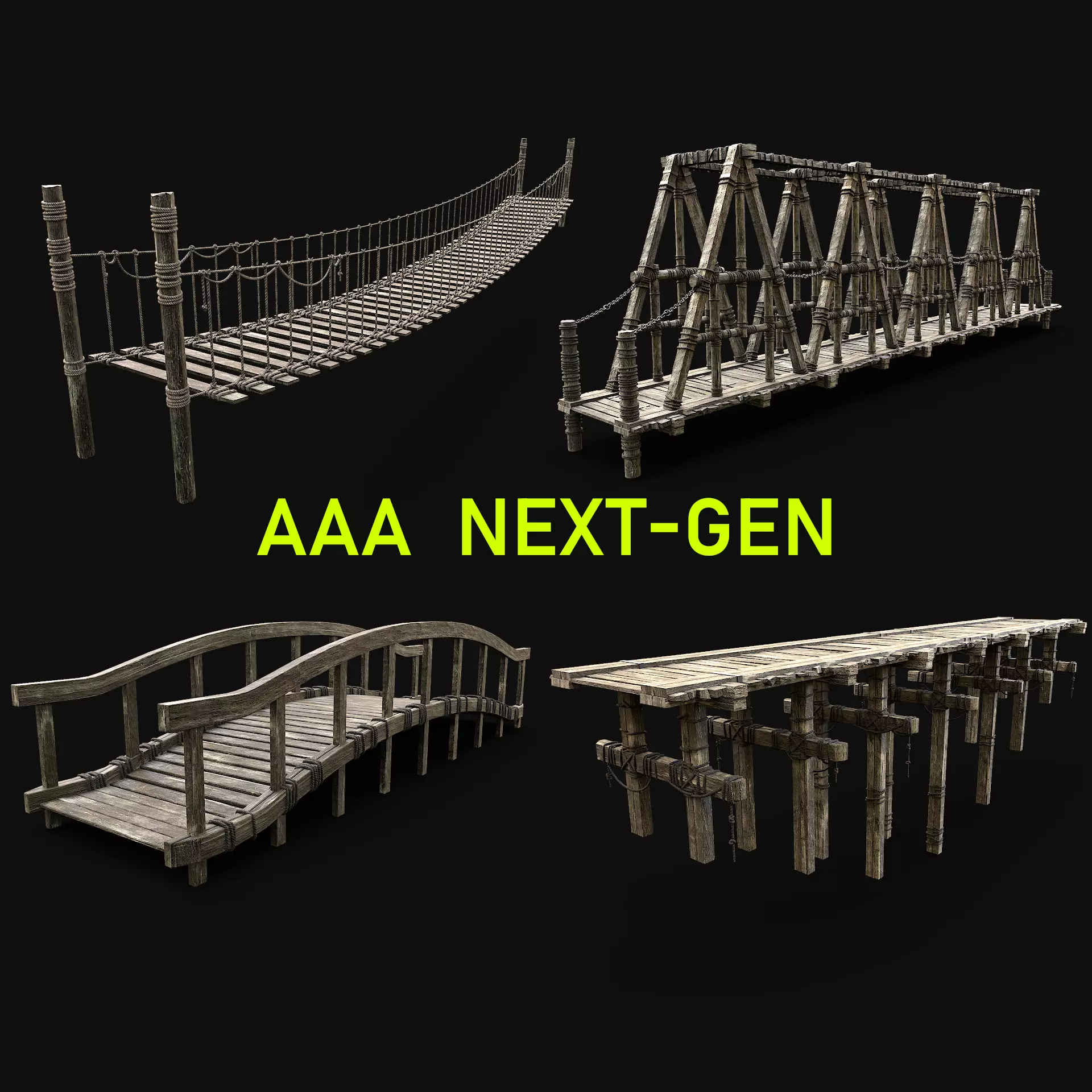 WOODEN BRIDGE MEDIEVAL PLATFORM CONSTRUCTION PACK COLLECTION _0