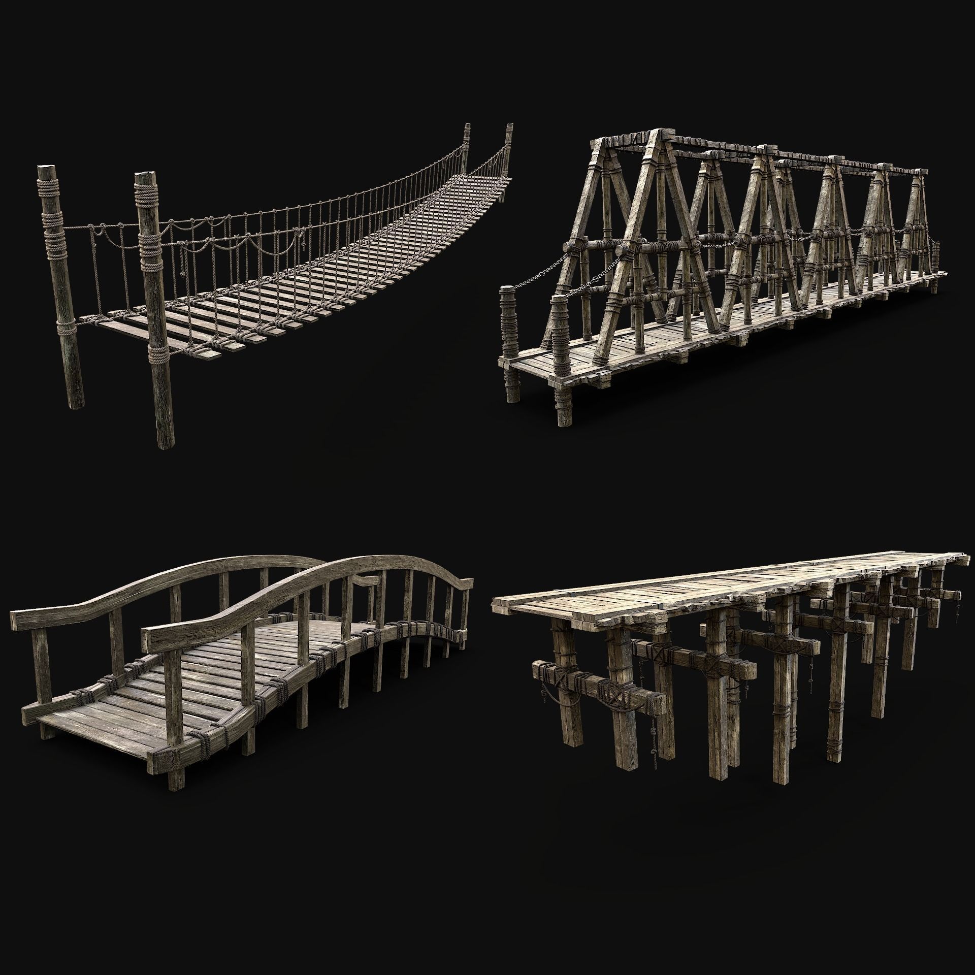 WOODEN BRIDGE MEDIEVAL PLATFORM CONSTRUCTION PACK COLLECTION _1