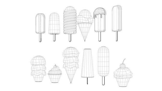 Ice Cream Set Low-poly 3D model 2