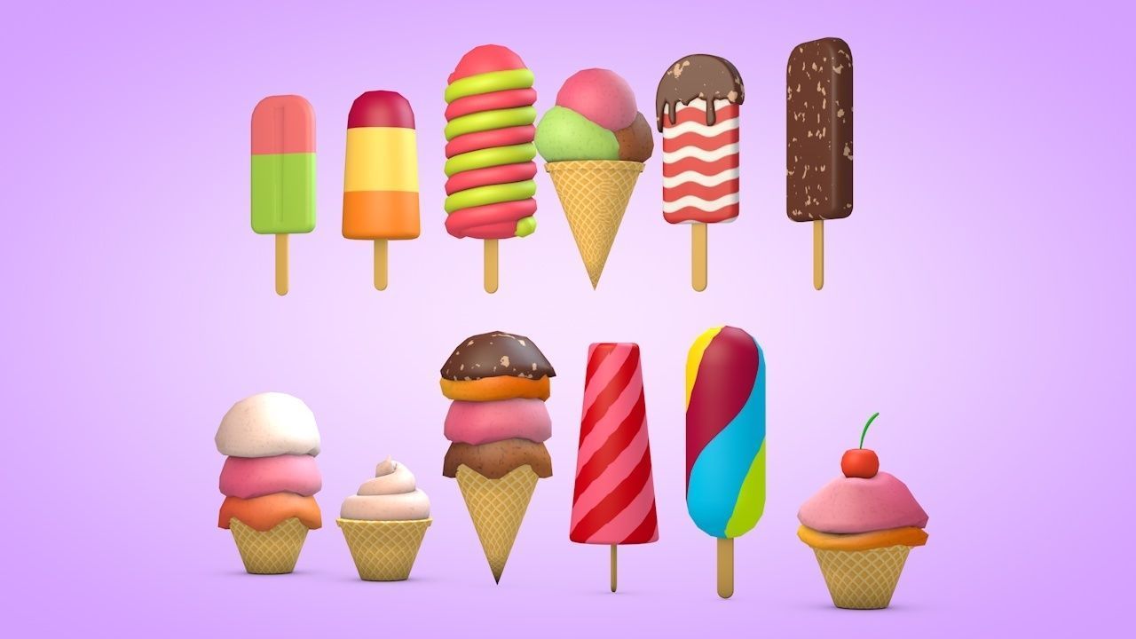 Ice Cream Set Low-poly 3D model_0