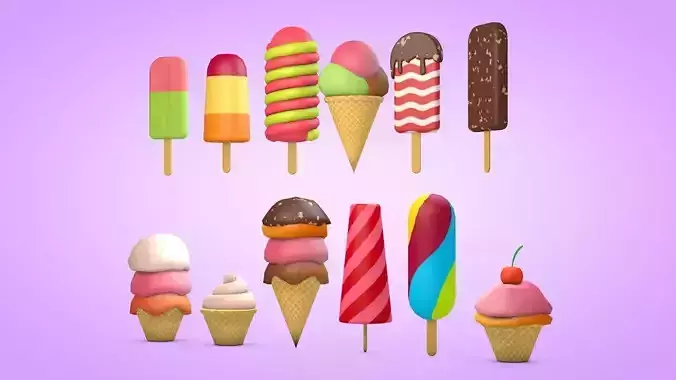 Ice Cream Set Low-poly 3D model