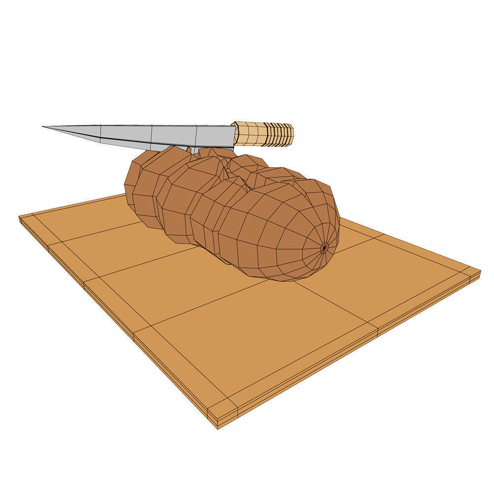 Bread loaf with cutting knife 3d model 3D model_6