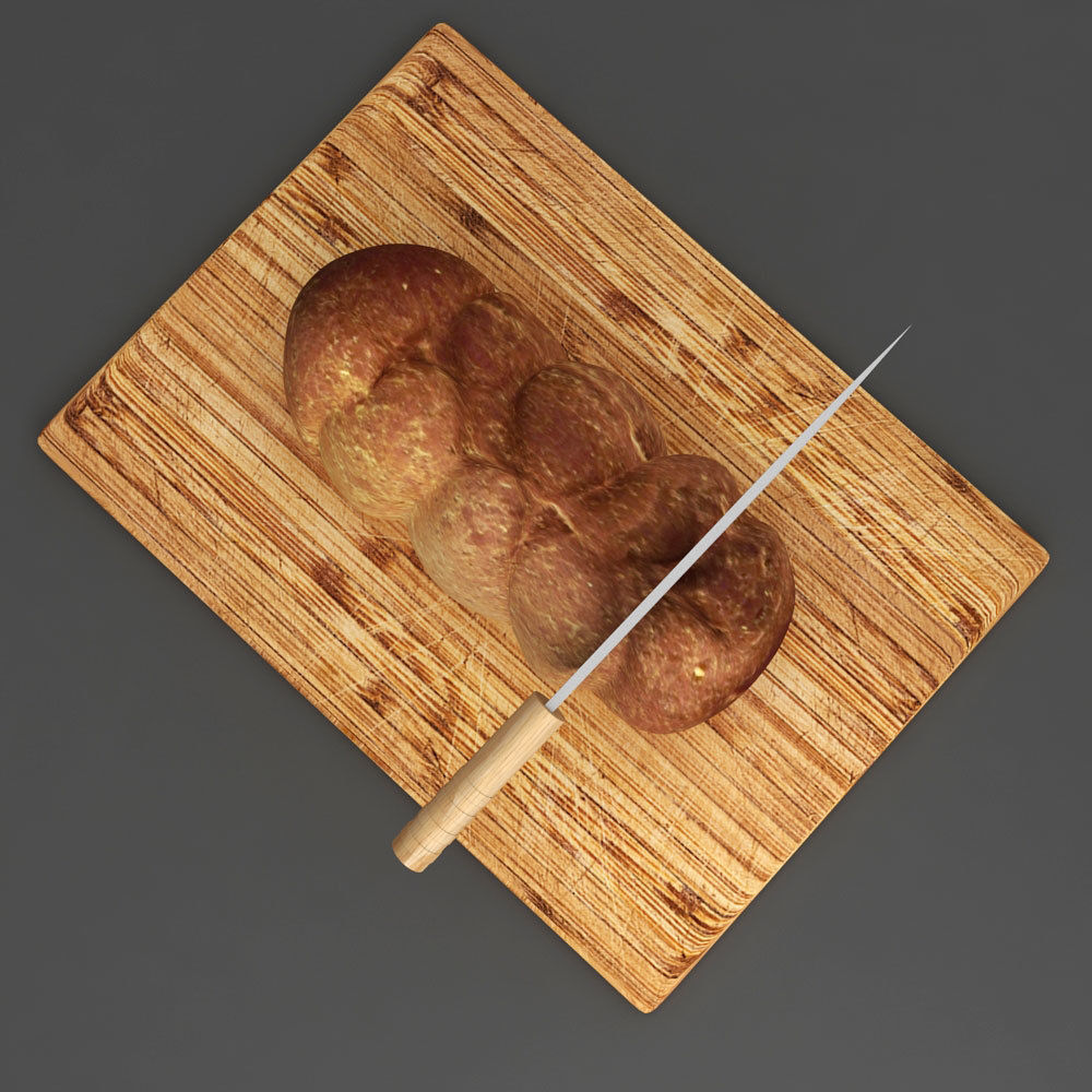 Bread loaf with cutting knife 3d model 3D model_2