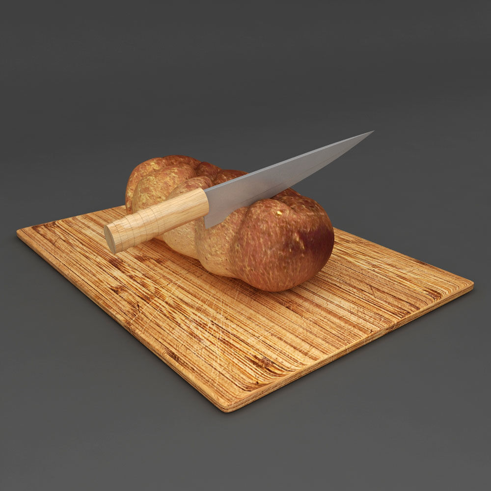 Bread loaf with cutting knife 3d model 3D model_1