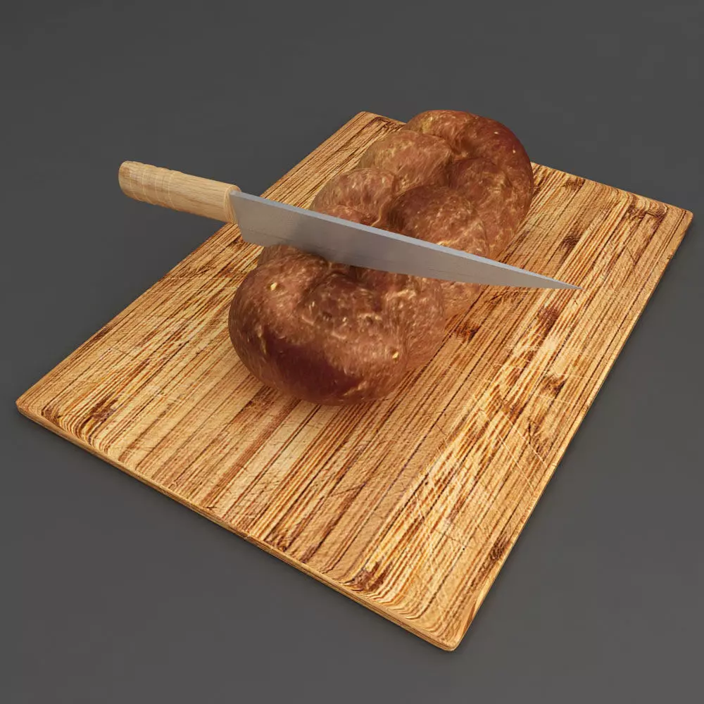 Bread loaf with cutting knife 3d model 3D model_0