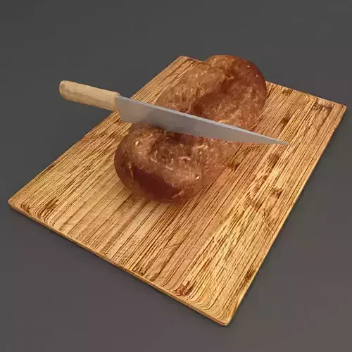 Bread loaf with cutting knife 3d model 