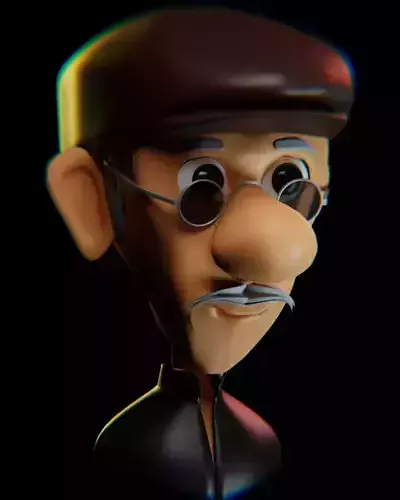 Grandfather cartoon character wearing glasses and hat