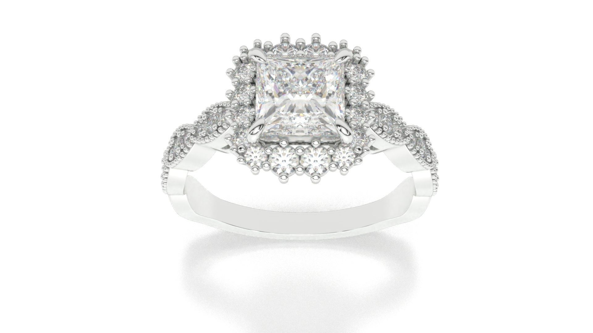 diamonds rings with Halo Round 3D print model_55