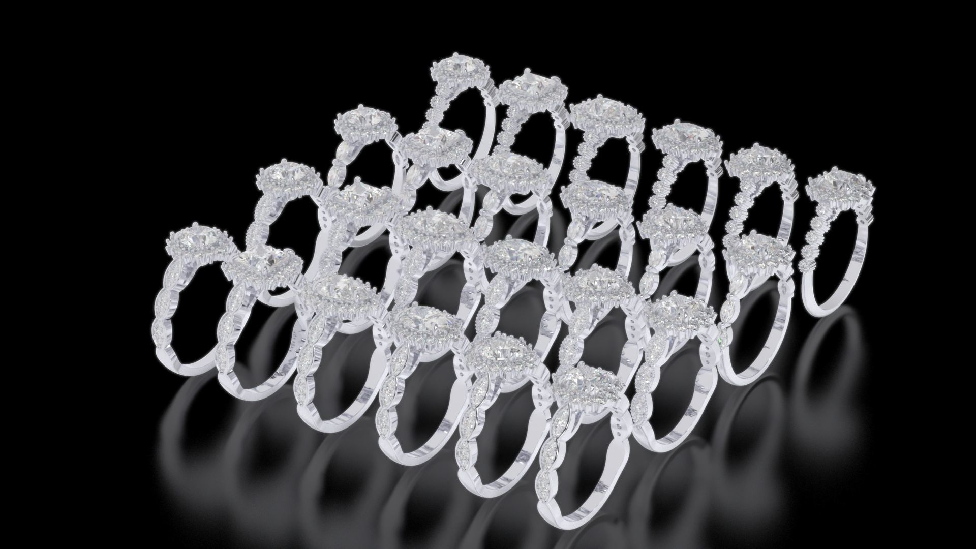 diamonds rings with Halo Round 3D print model_1