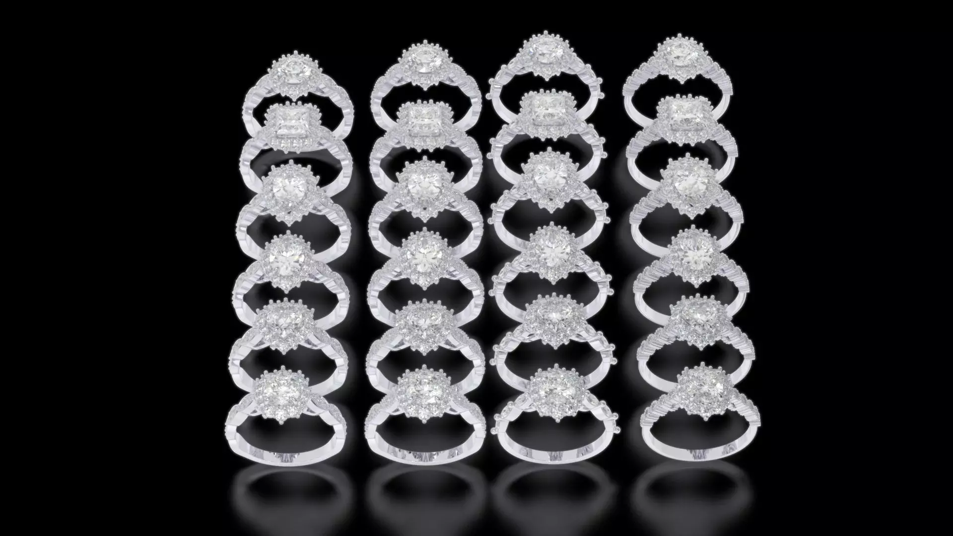 diamonds rings with Halo Round 3D print model_0