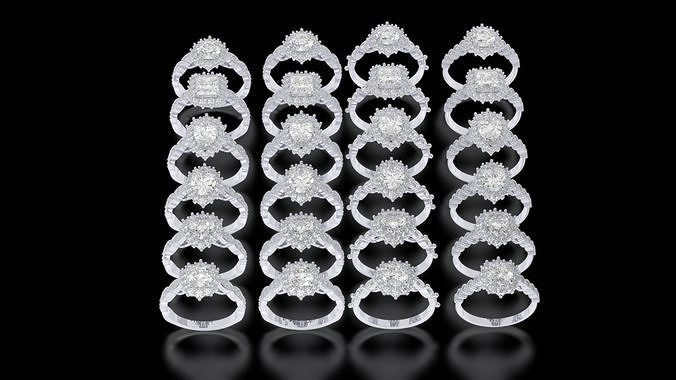 diamonds rings with Halo Round  3D print model