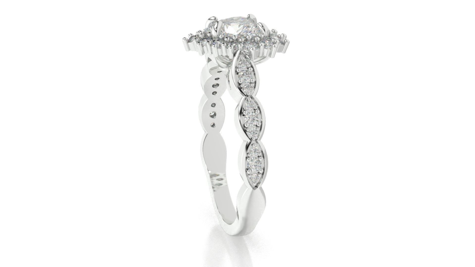 diamonds rings with Halo Round 3D print model_10