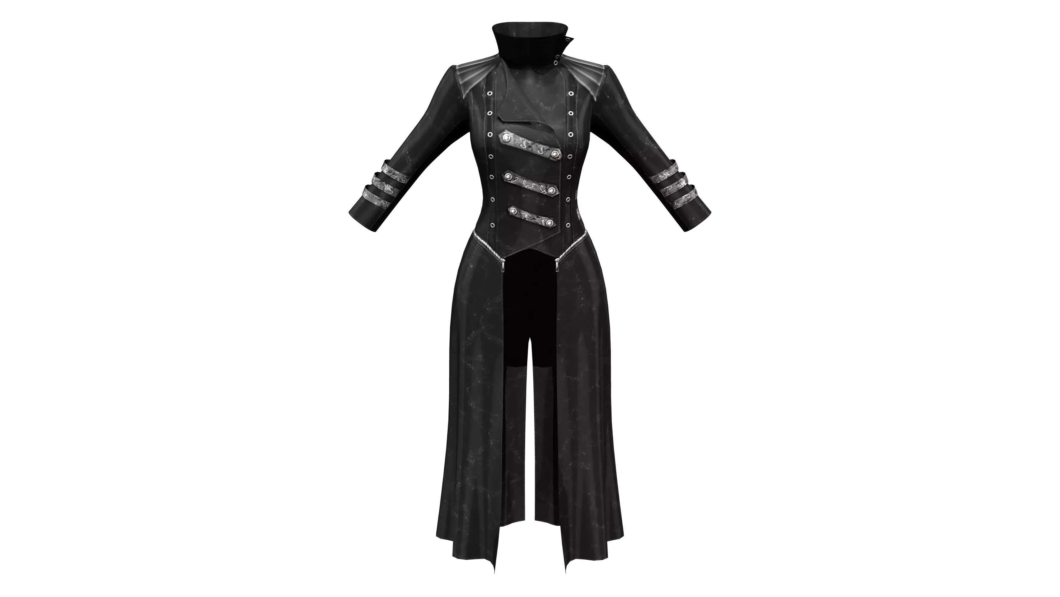 Ladies Punk Rock Full Length Gothic Coat Low-poly 3D model