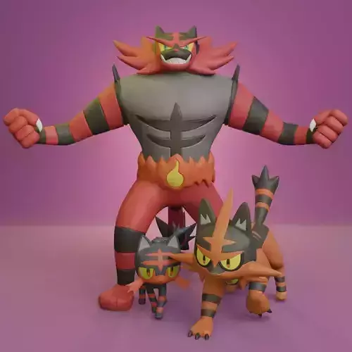 Pokemon - Litten Torracat and Incineroar 3D print model