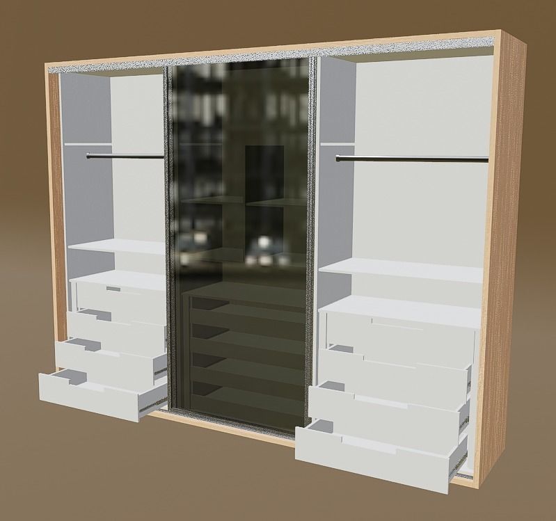 closet wardrobe with interior and drawers with slides Low-poly 3D model_10
