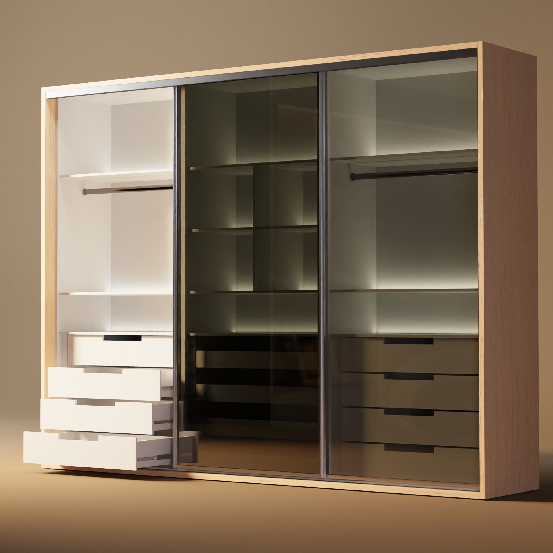 closet wardrobe with interior and drawers with slides Low-poly 3D model_3