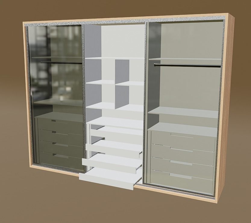 closet wardrobe with interior and drawers with slides Low-poly 3D model_8
