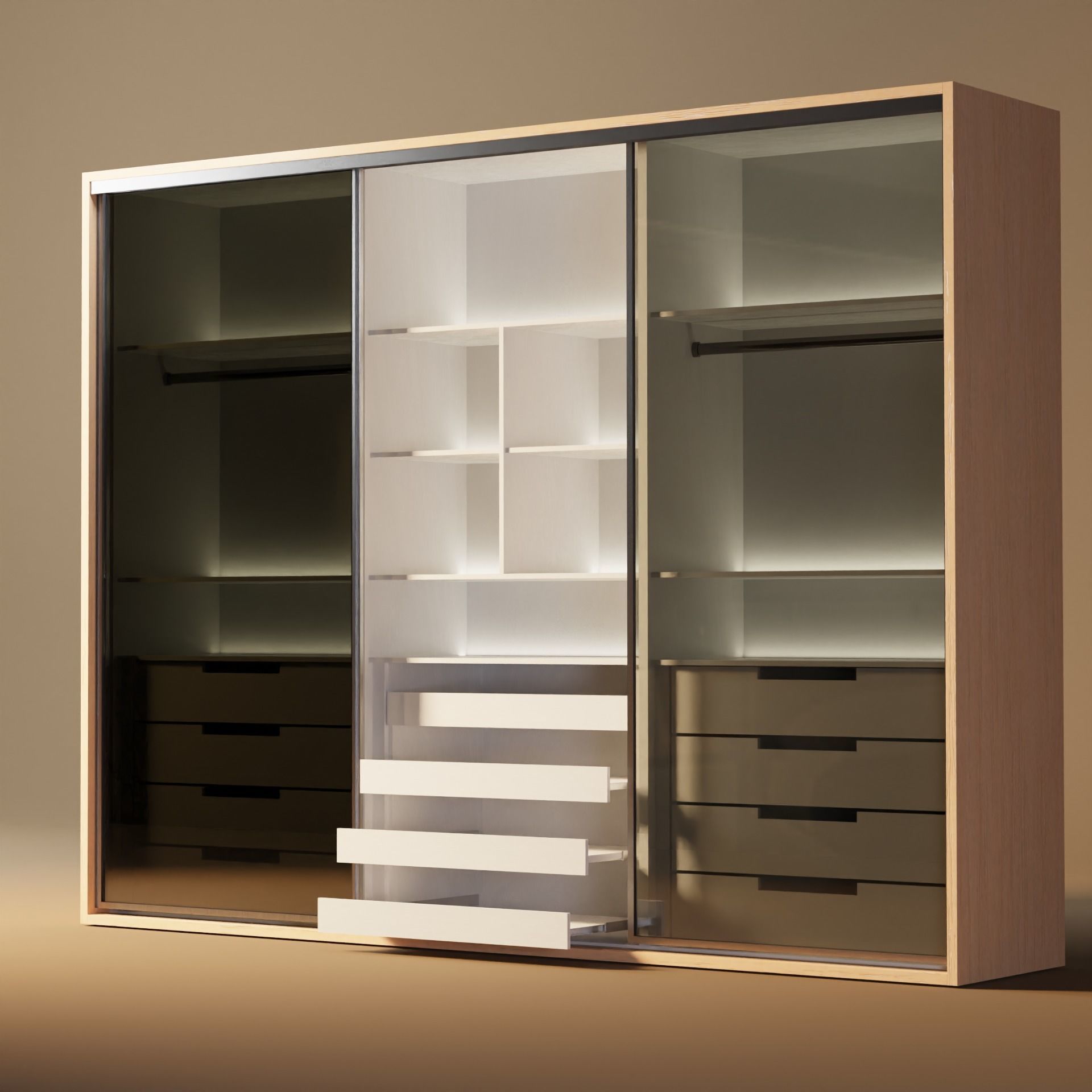 closet wardrobe with interior and drawers with slides Low-poly 3D model_1