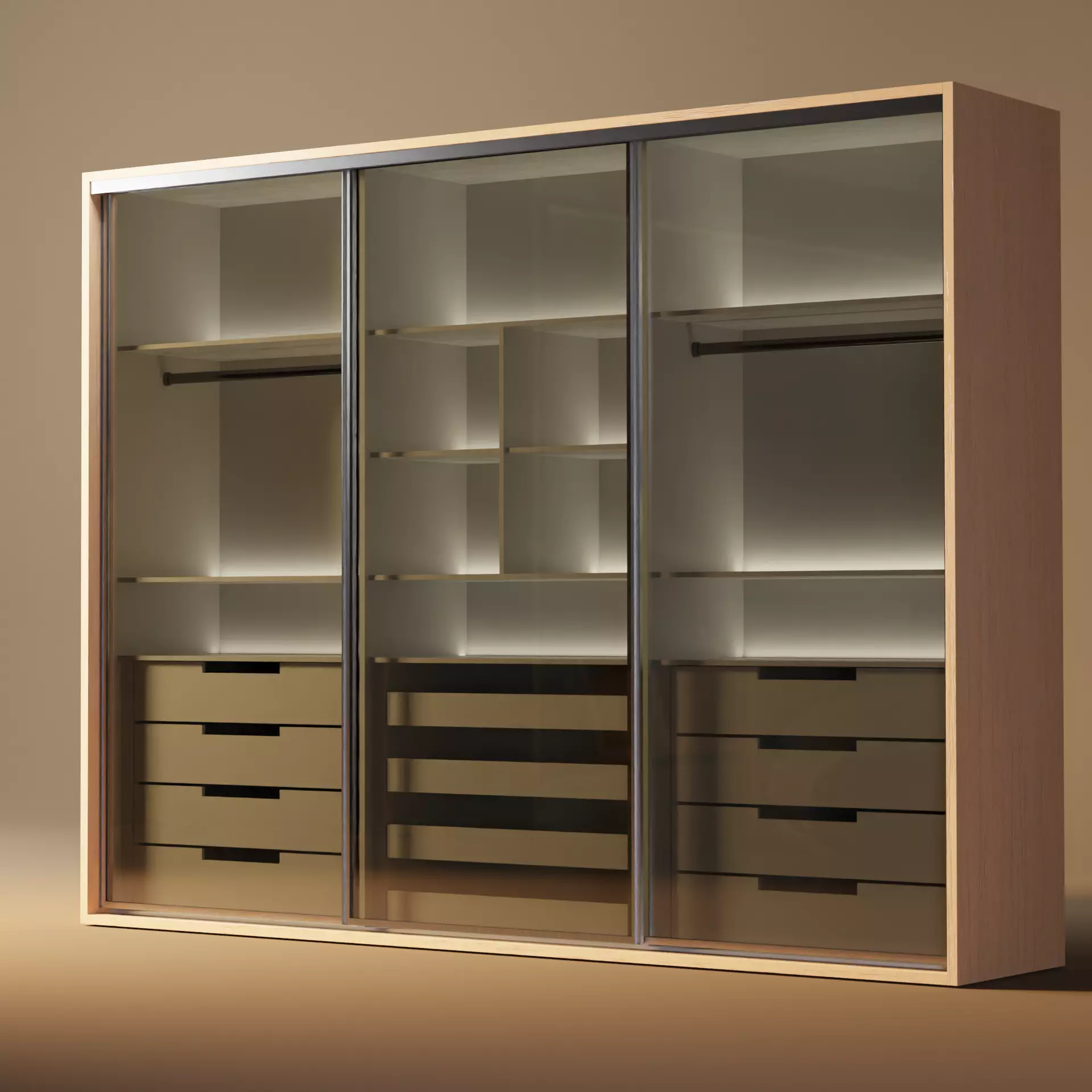 closet wardrobe with interior and drawers with slides Low-poly 3D model_0