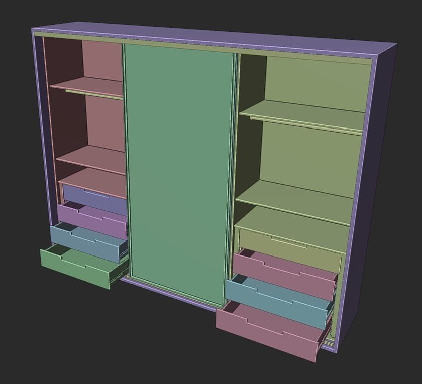 closet wardrobe with interior and drawers with slides Low-poly 3D model_17