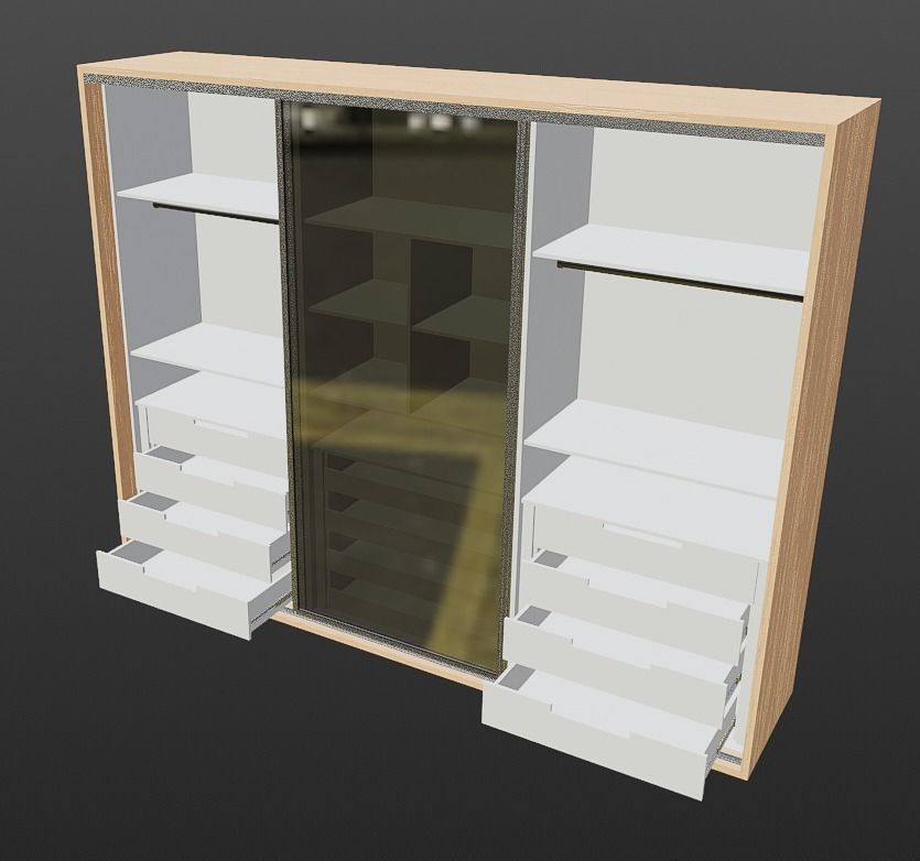 closet wardrobe with interior and drawers with slides Low-poly 3D model_13