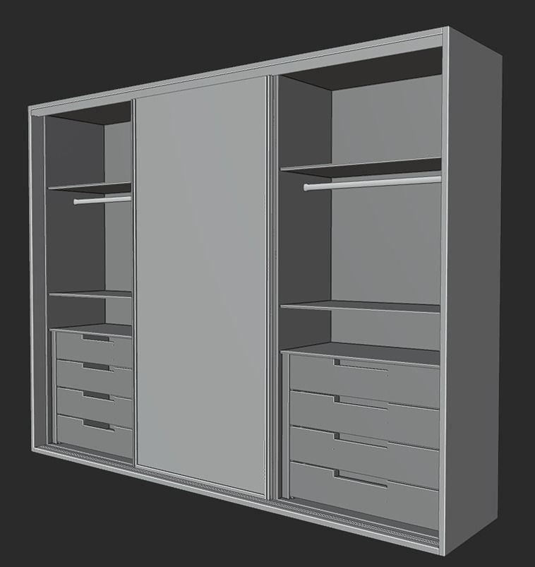 closet wardrobe with interior and drawers with slides Low-poly 3D model_14