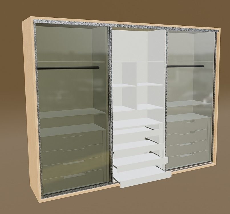 closet wardrobe with interior and drawers with slides Low-poly 3D model_9