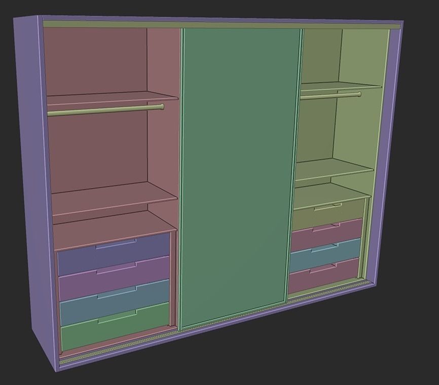 closet wardrobe with interior and drawers with slides Low-poly 3D model_19