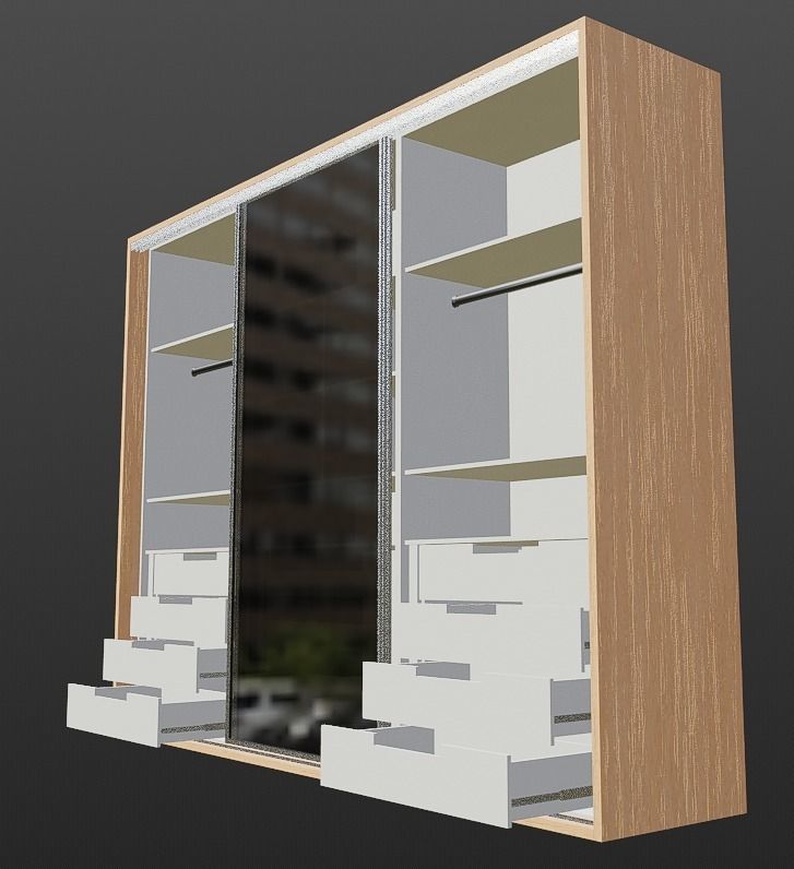 closet wardrobe with interior and drawers with slides Low-poly 3D model_12