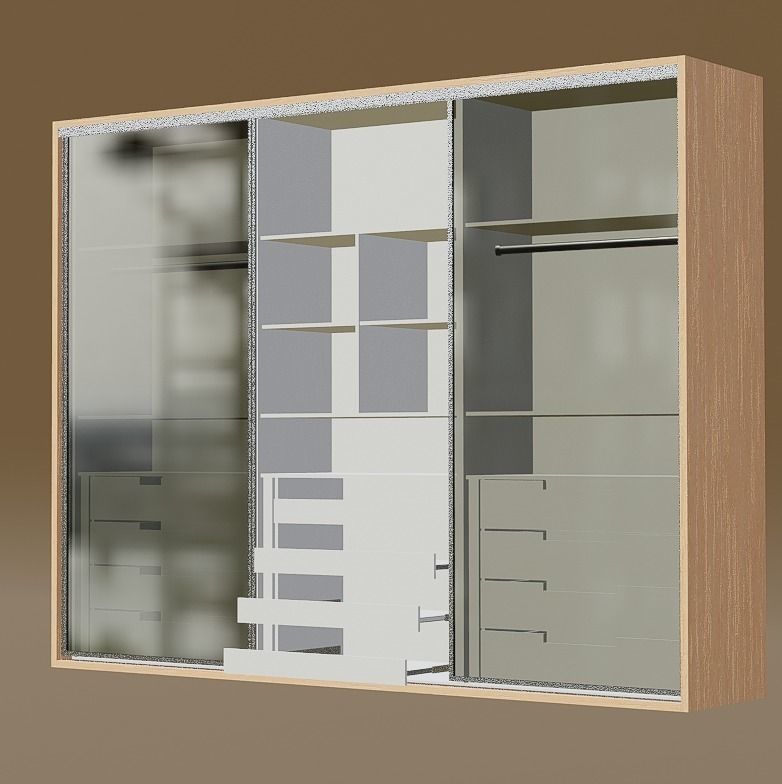 closet wardrobe with interior and drawers with slides Low-poly 3D model_7