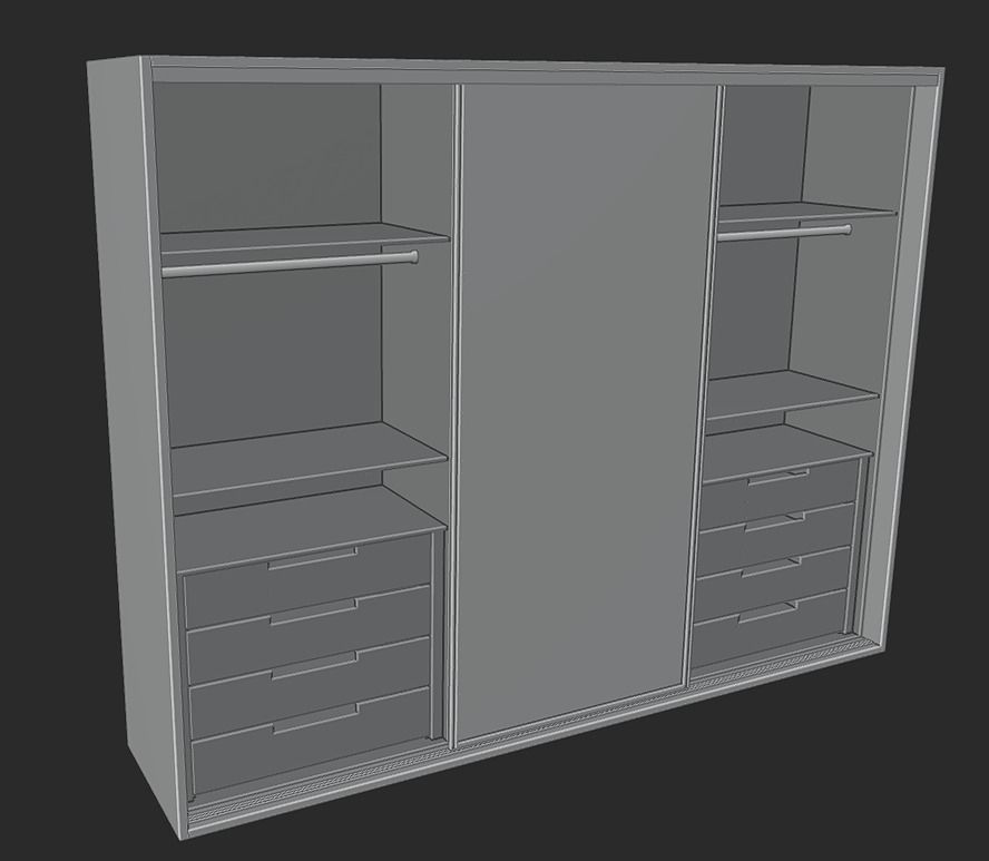 closet wardrobe with interior and drawers with slides Low-poly 3D model_15