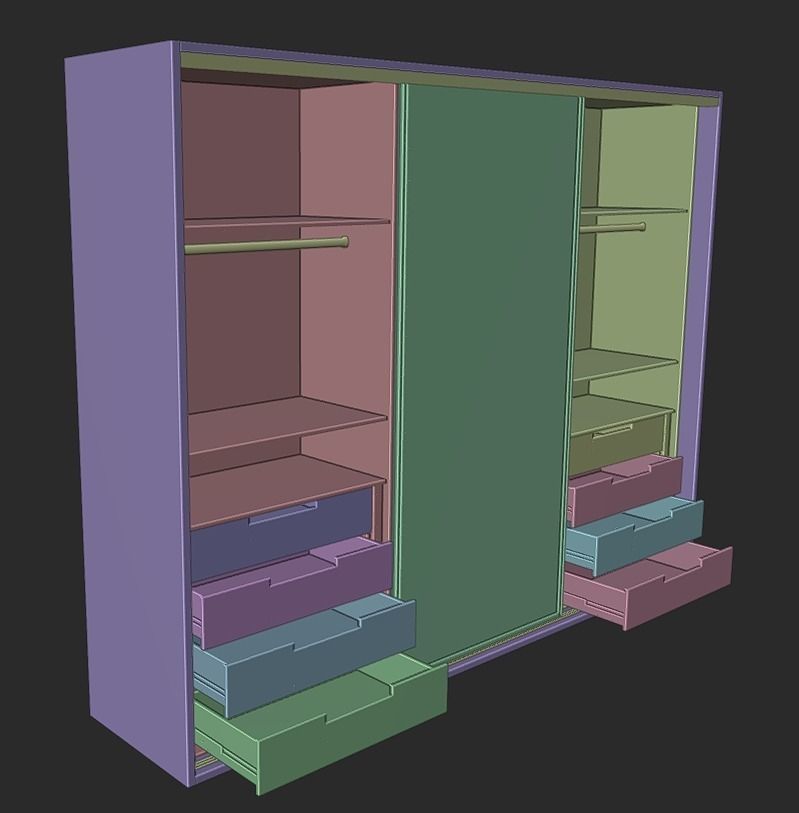 closet wardrobe with interior and drawers with slides Low-poly 3D model_18