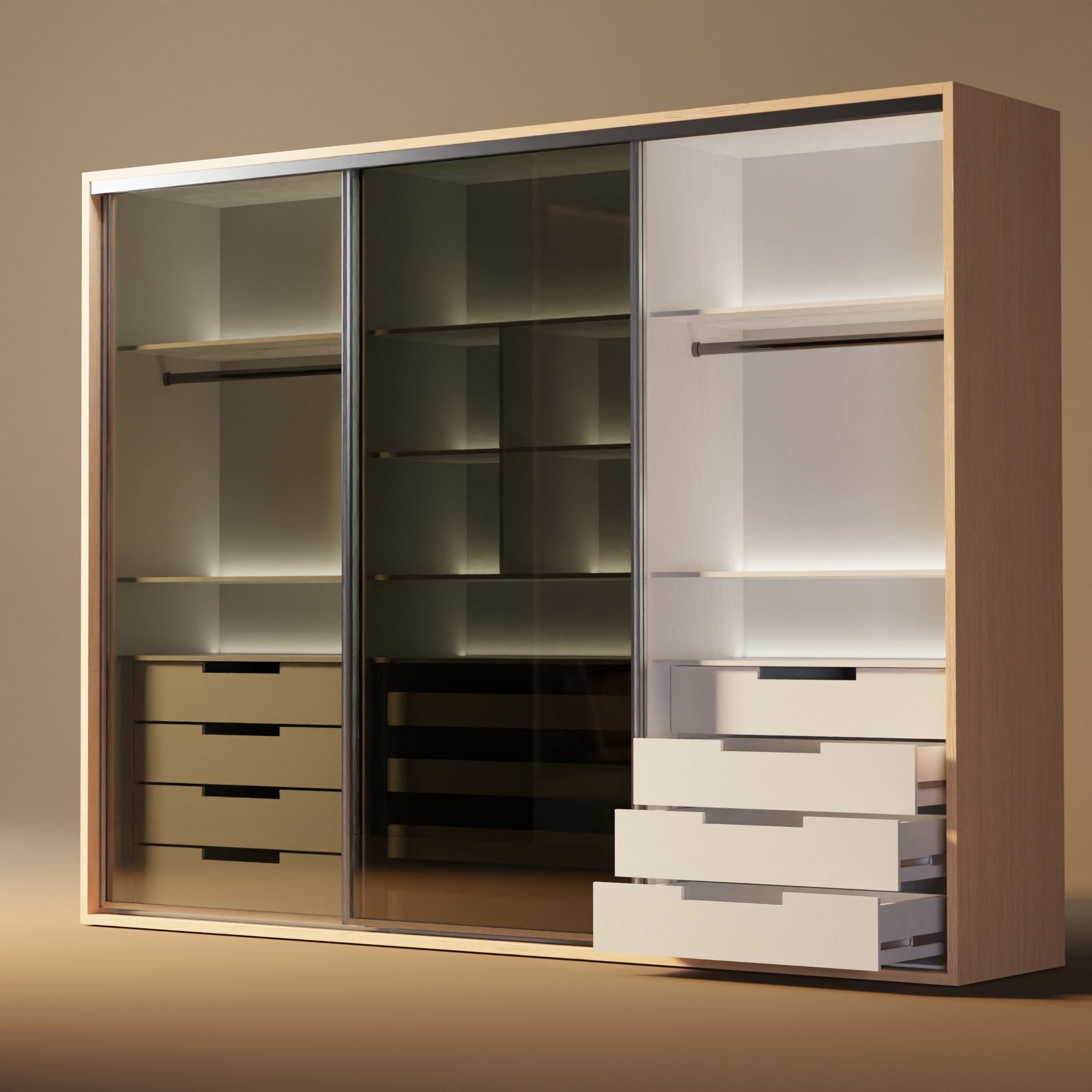 closet wardrobe with interior and drawers with slides Low-poly 3D model_2