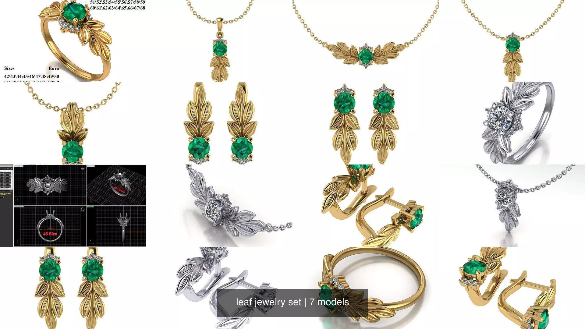 leaf jewelry set 3D Model Collection_0