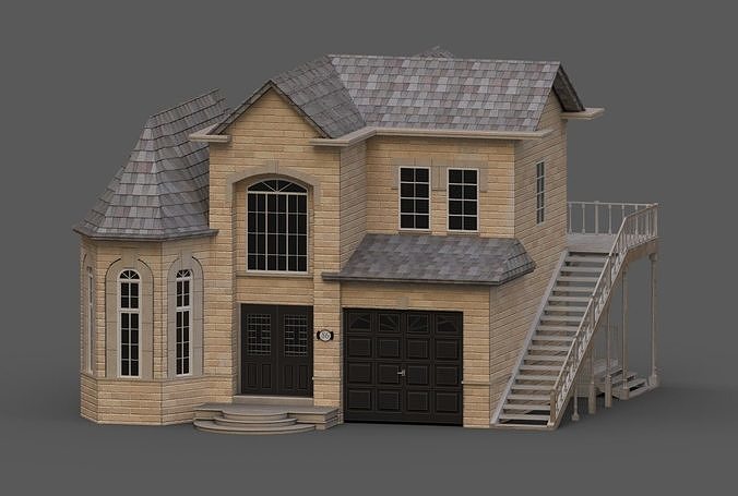 house with stairs and garage Free low-poly 3D model