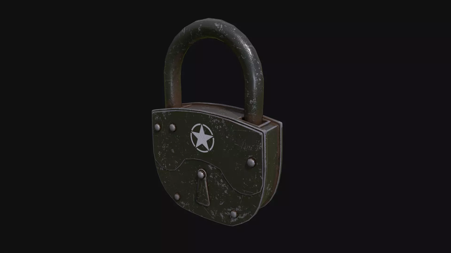 Old army padlock Low-poly 3D model_0