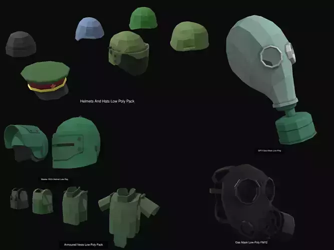 Armor Helmets And Masks Low Poly 3D Model Collection