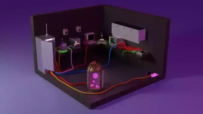 Low Poly Tech Room 3D model