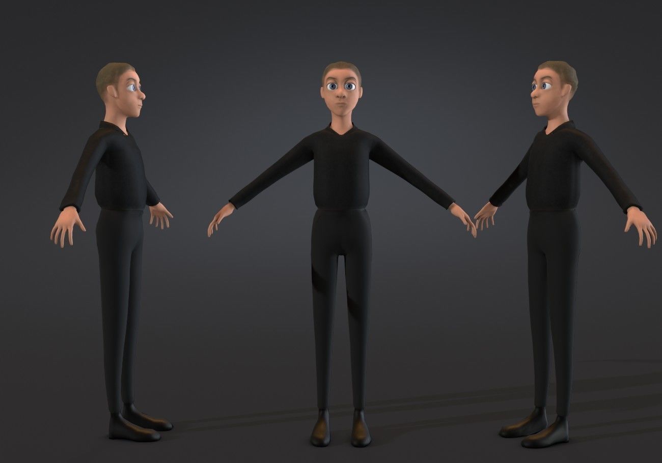 blond boy in black clothes Low-poly 3D model_1