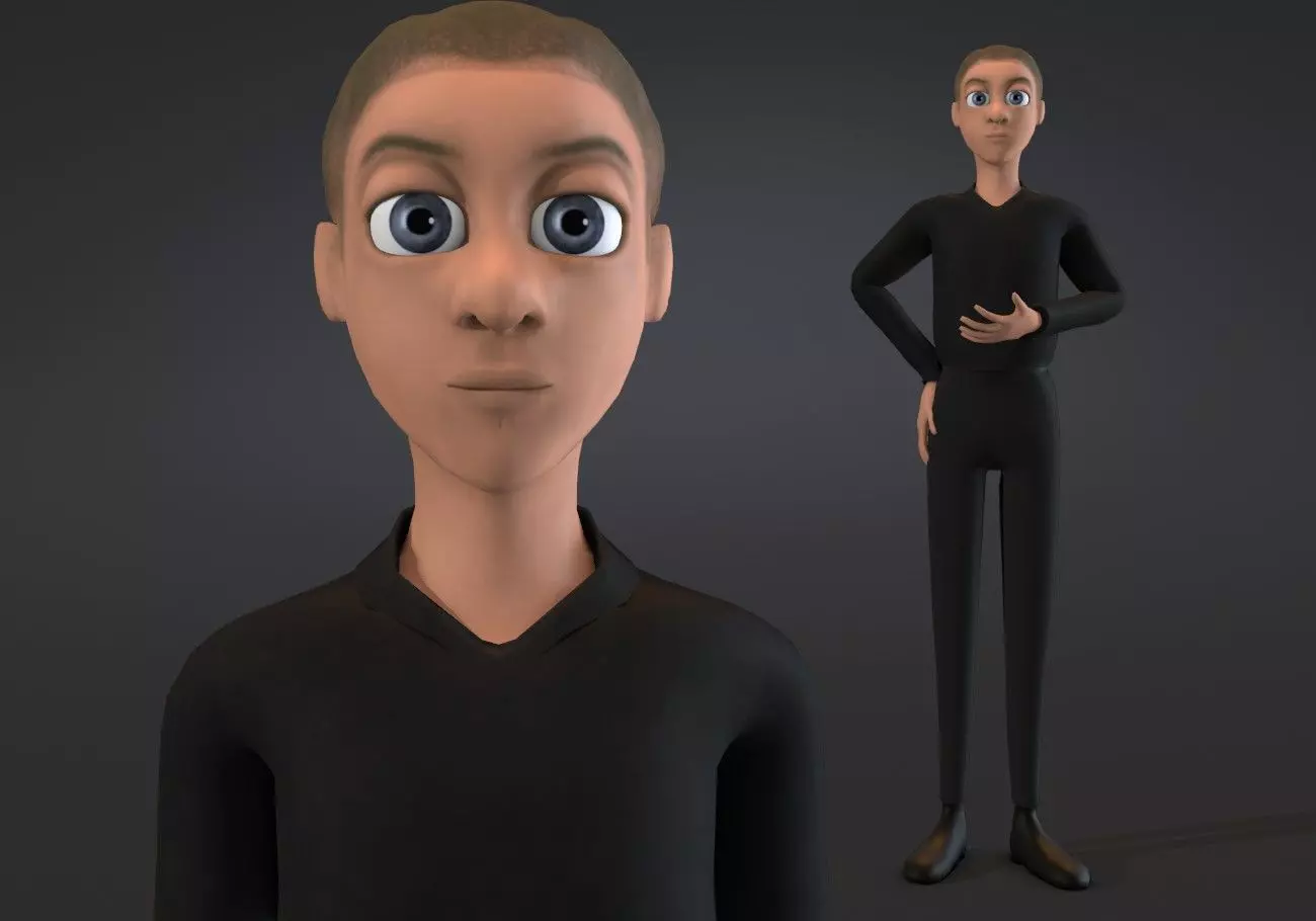 blond boy in black clothes Low-poly 3D model_0
