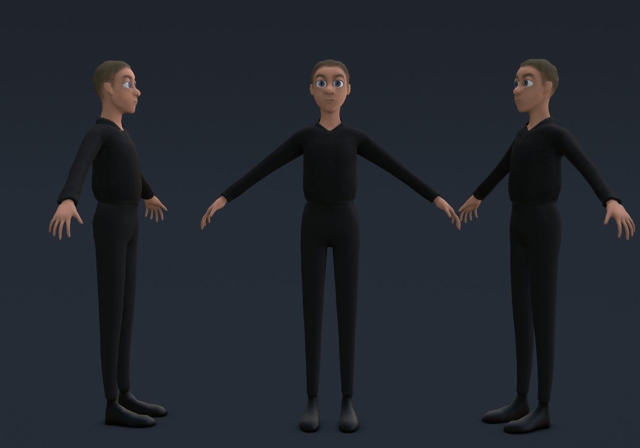 blond boy in black clothes Low-poly 3D model_9