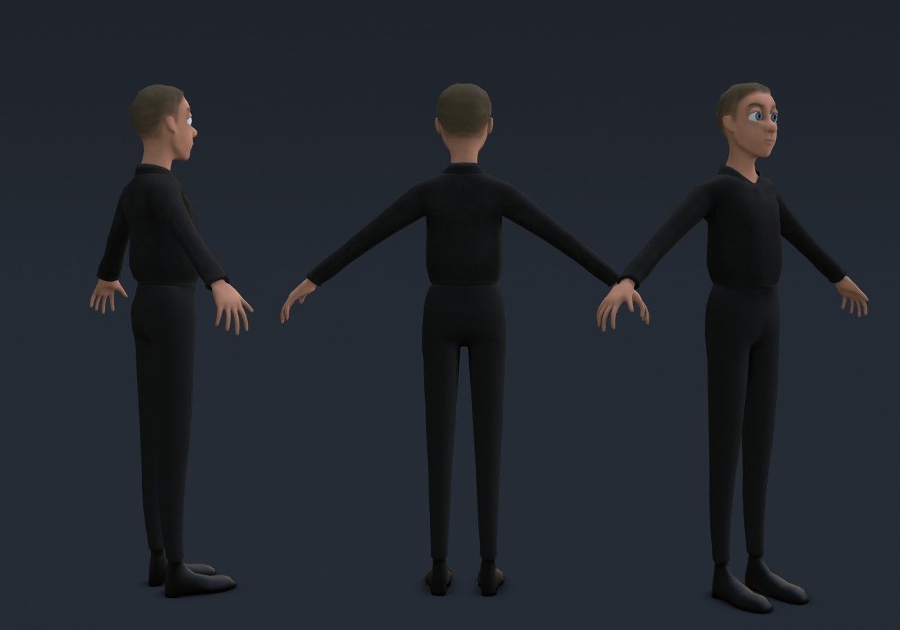 blond boy in black clothes Low-poly 3D model_10