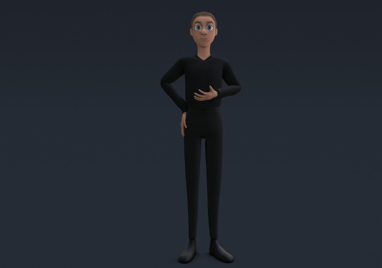 blond boy in black clothes Low-poly 3D model_12