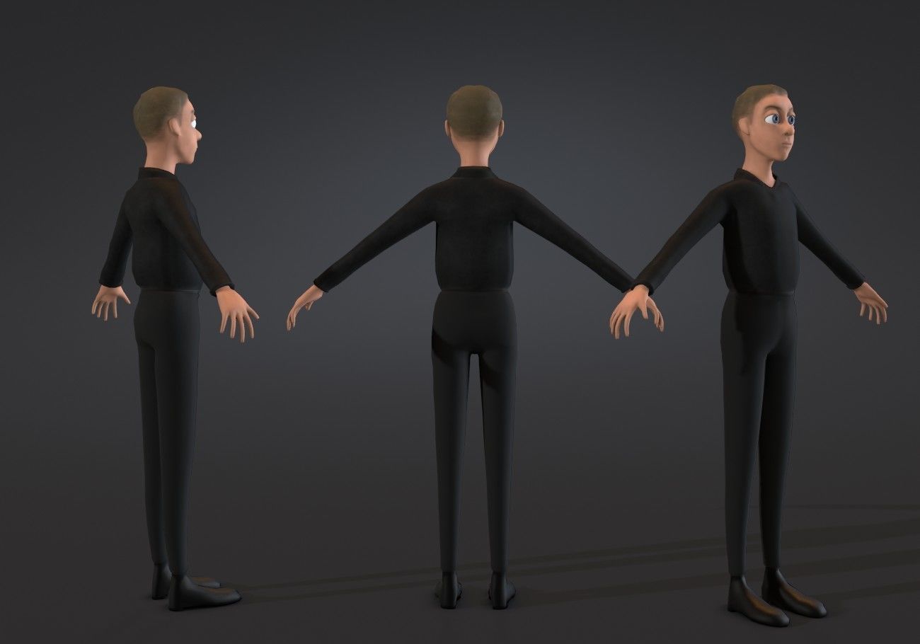 blond boy in black clothes Low-poly 3D model_2