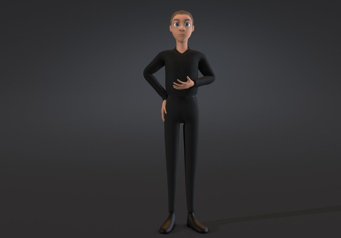 blond boy in black clothes Low-poly 3D model_4