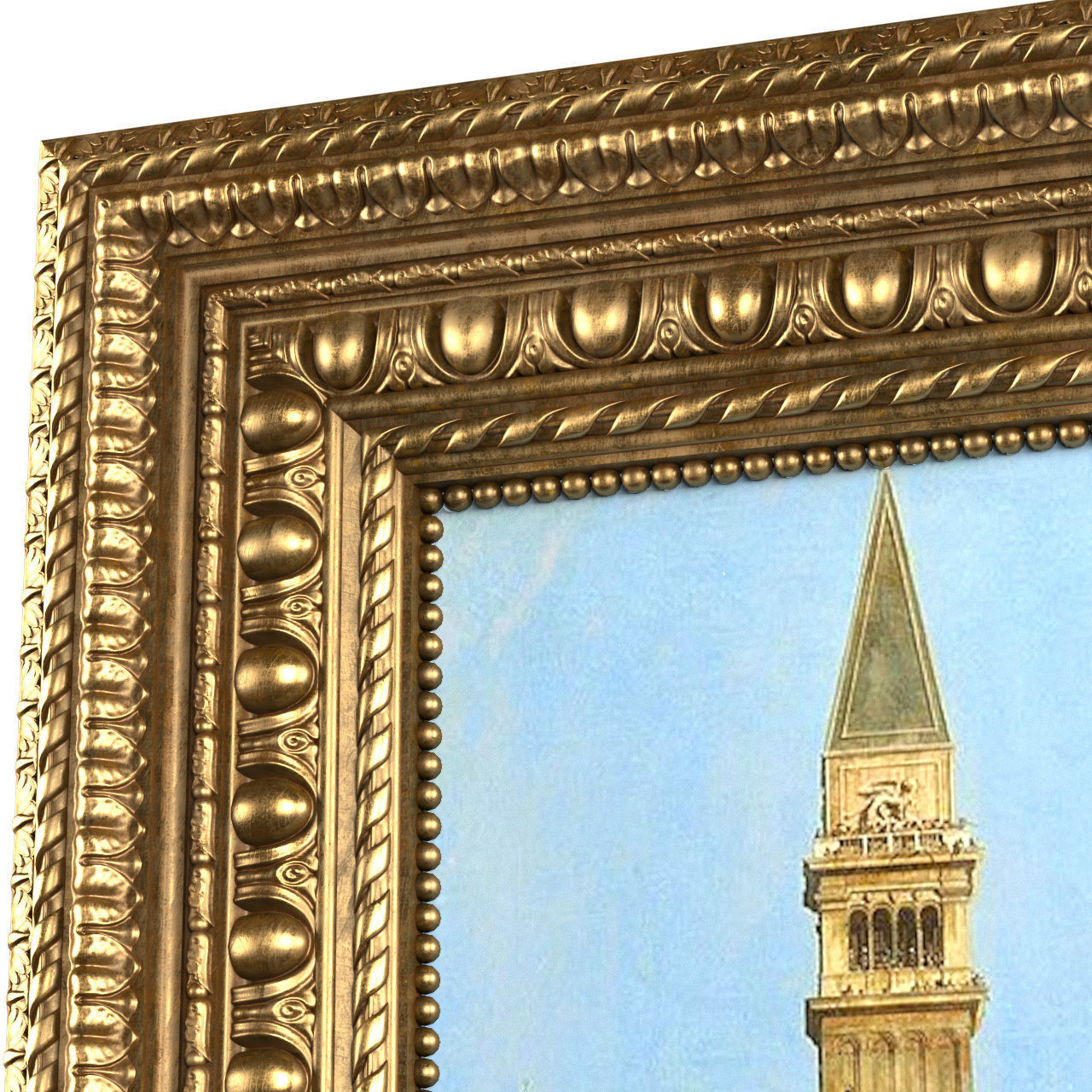 A classic picture in a carved golden frame 3D model_1