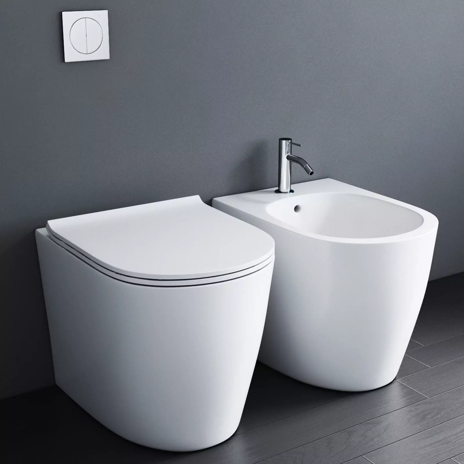 Modern Toilet and bidet White 3D model
