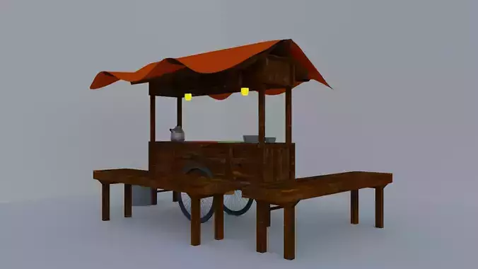 Angkringan wooden food cart with orange canopy