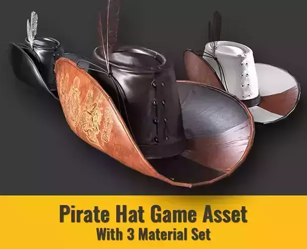 Pirate Hat 1  Game Asset in 3 Color - Game Asset Low-poly 3D model